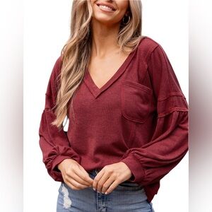 Vici Burgundy Capitol Reef V-Neck Sweatshirt Top S